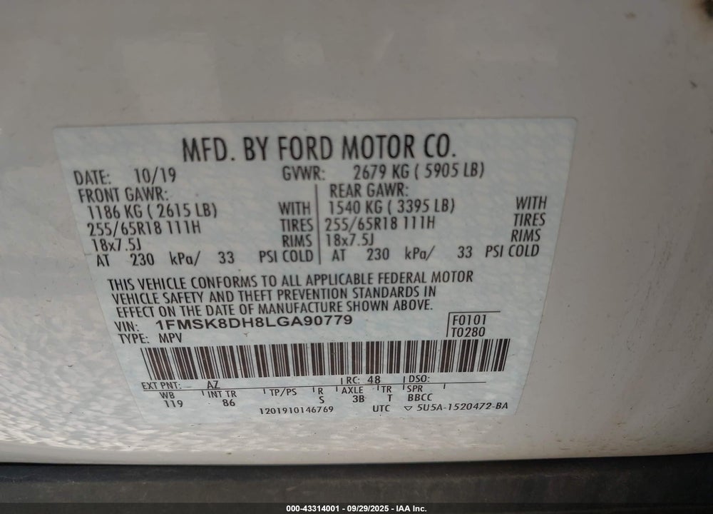 2020 FORD EXPLORER XLT VIN: 1FMSK8DH8LGA90779