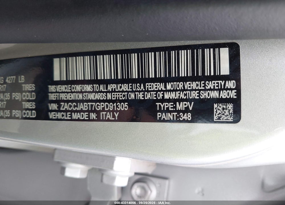 2016 JEEP RENEGADE VIN: ZACCJABT7GPD91305