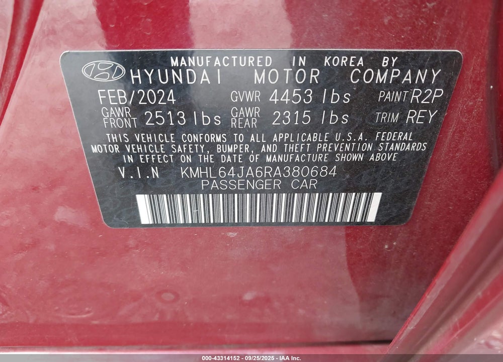 2024 HYUNDAI SONATA SEL VIN: KMHL64JA6RA380684