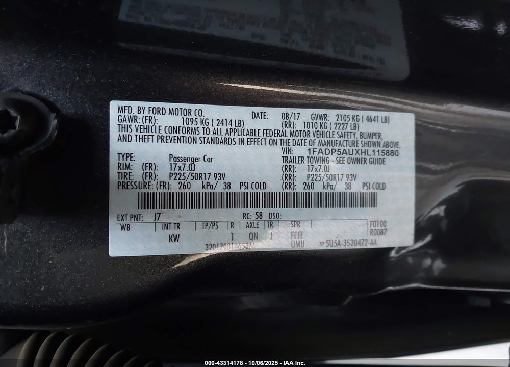 2017 FORD C-MAX VIN: 1FADP5AUXHL115880