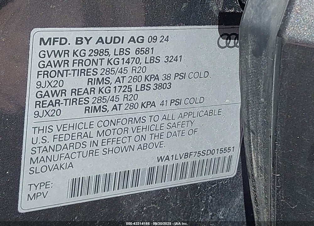 2025 AUDI Q7 VIN: WA1LVBF75SD015551
