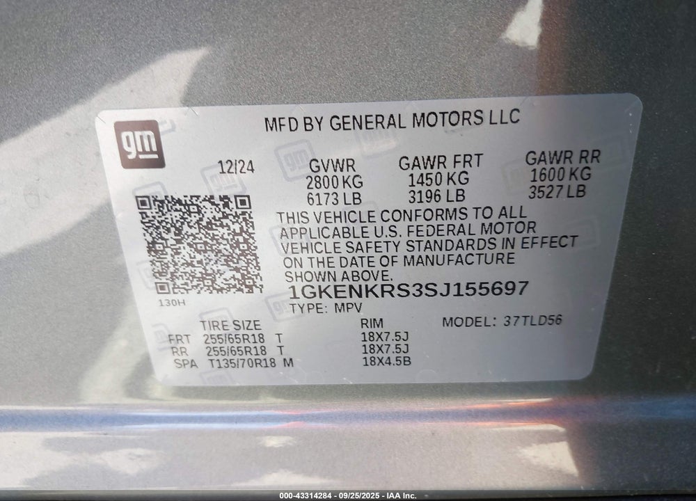 2025 GMC ACADIA VIN: 1GKENKRS3SJ155697