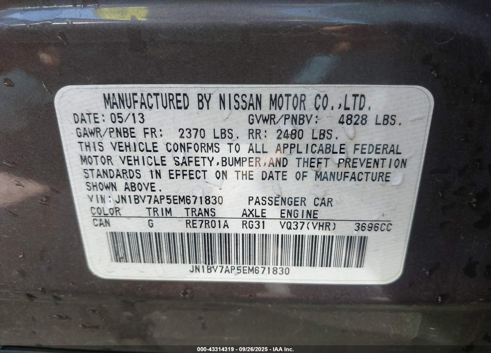 2014 INFINITI Q50 PREMIUM VIN: JN1BV7AP5EM671830