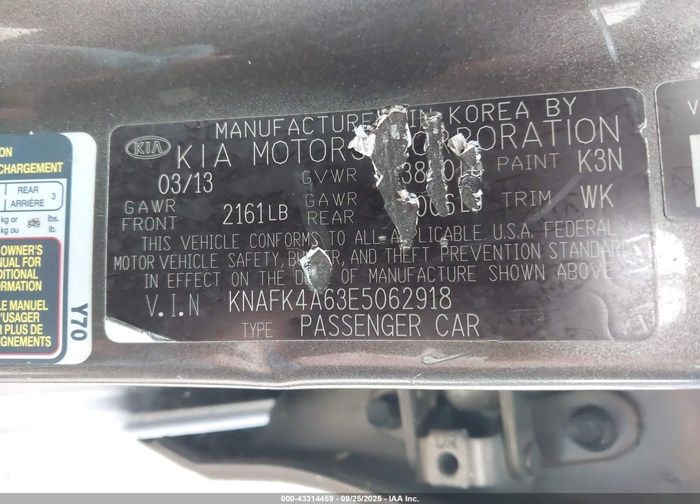 2014 KIA FORTE LX VIN: KNAFK4A63E5062918