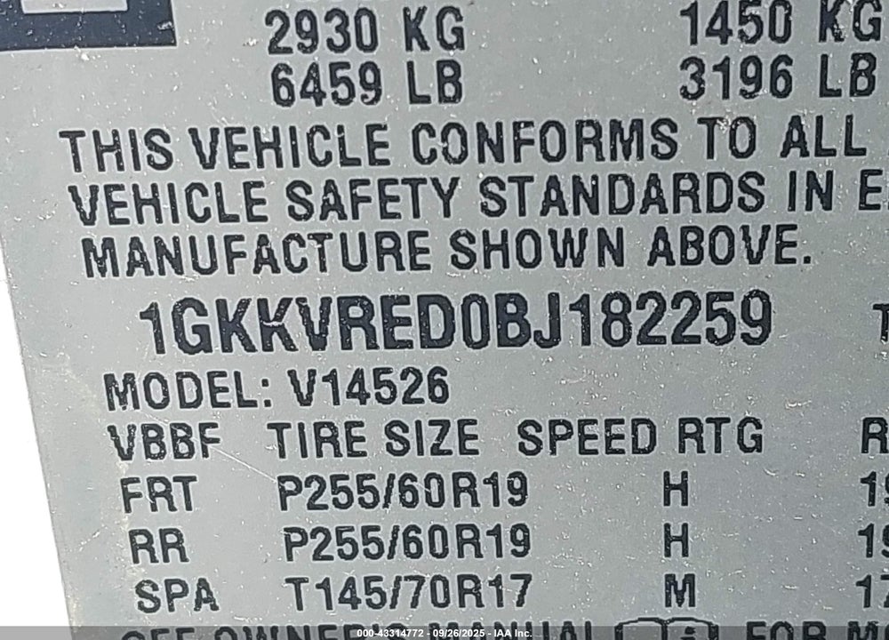 2011 GMC ACADIA VIN: 1GKKVRED0BJ182259