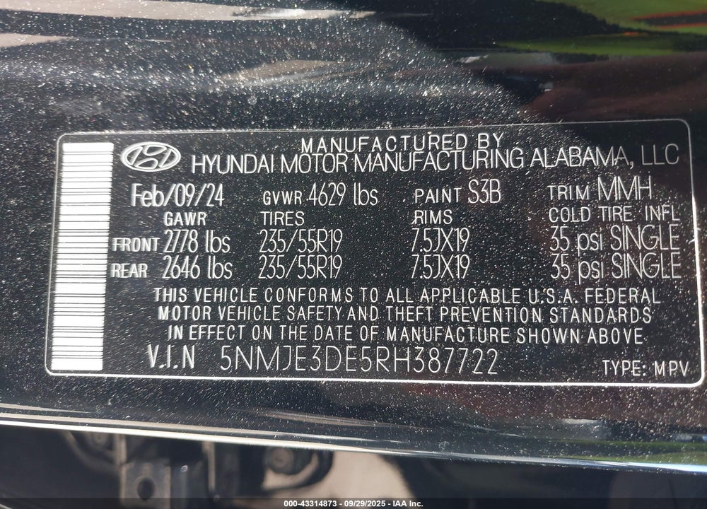2024 HYUNDAI TUCSON LIMITED VIN: 5NMJE3DE5RH387722