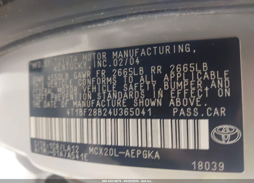 2004 TOYOTA AVALON XLS VIN: 4T1BF28B24U365041
