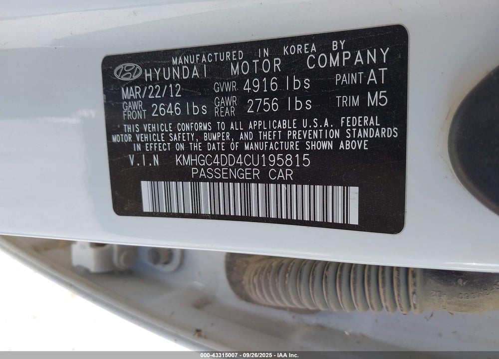 2012 HYUNDAI GENESIS 3.8 VIN: KMHGC4DD4CU195815