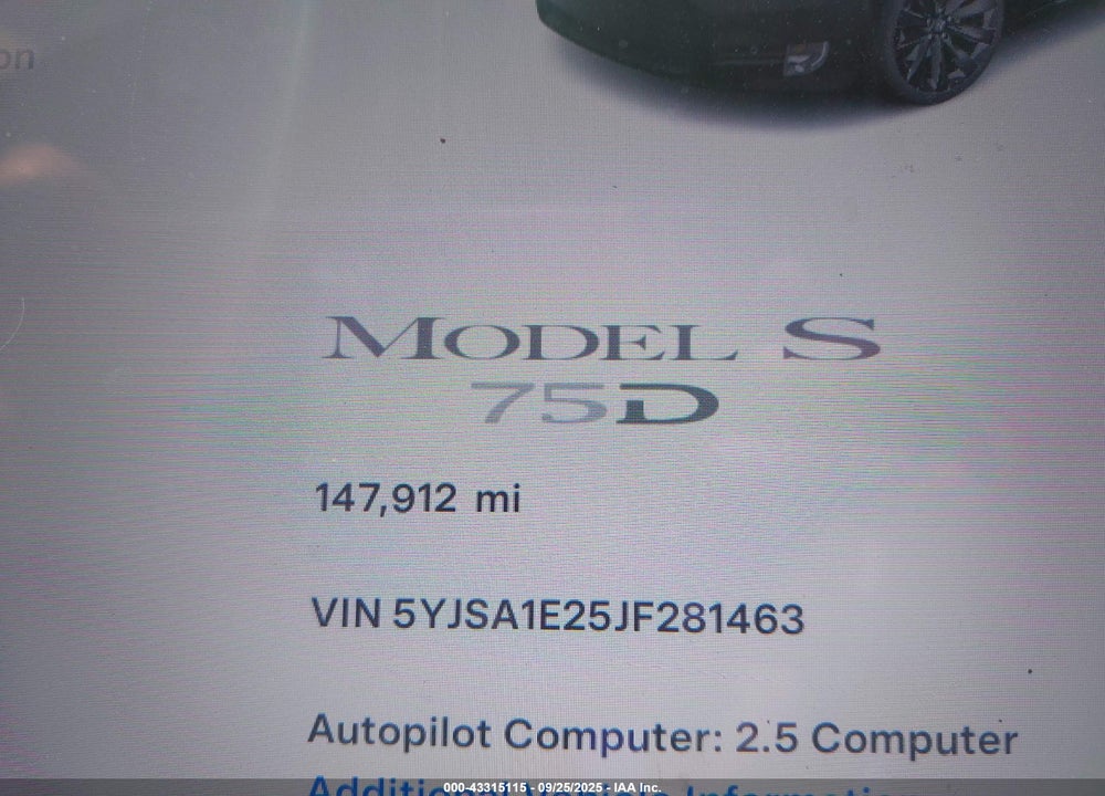 2018 TESLA MODEL S VIN: 5YJSA1E25JF281463