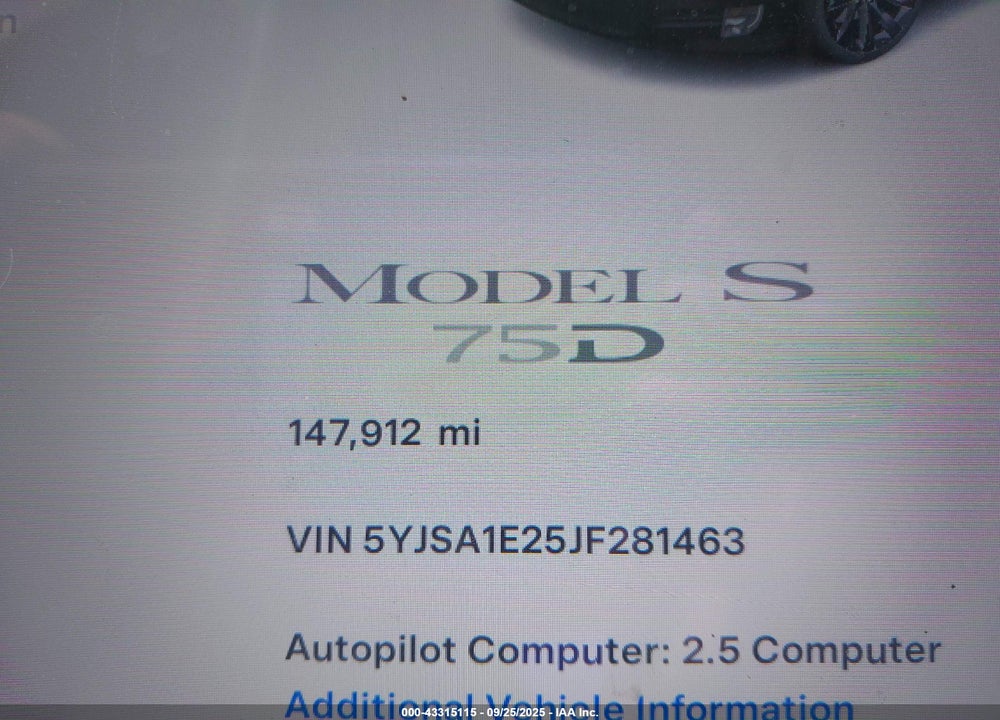 2018 TESLA MODEL S VIN: 5YJSA1E25JF281463