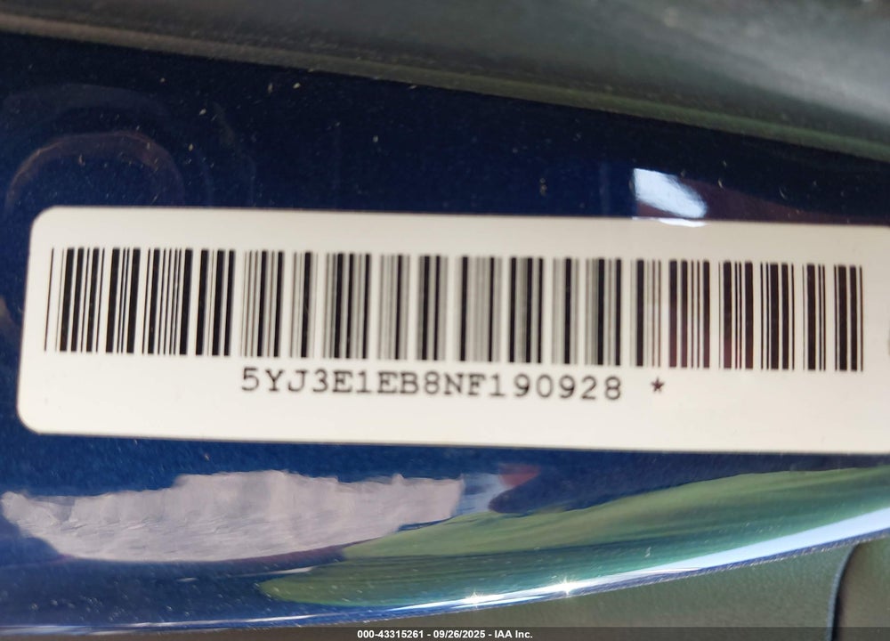2022 TESLA MODEL 3 VIN: 5YJ3E1EB8NF190928