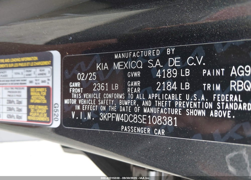 2025 KIA K4 VIN: 3KPFW4DC8SE108381