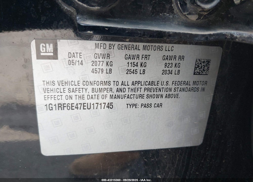 2014 CHEVROLET VOLT VIN: 1G1RF6E47EU171745