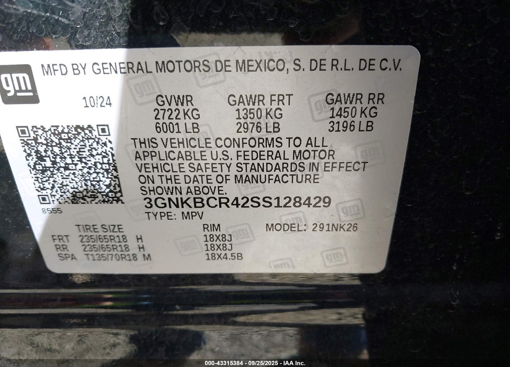 2025 CHEVROLET BLAZER VIN: 3GNKBCR42SS128429