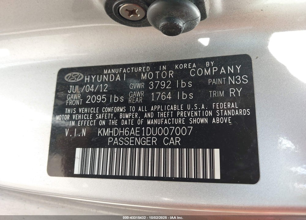 2013 HYUNDAI ELANTRA VIN: KMHDH6AE1DU007007