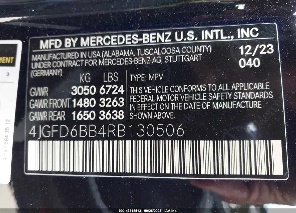 2024 MERCEDES-BENZ GLE CLASS VIN: 4JGFD6BB4RB130506