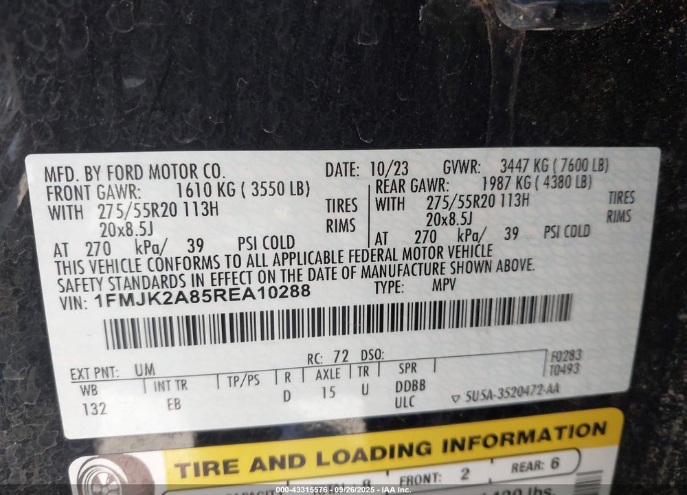 2024 FORD EXPEDITION VIN: 1FMJK2A85REA10288