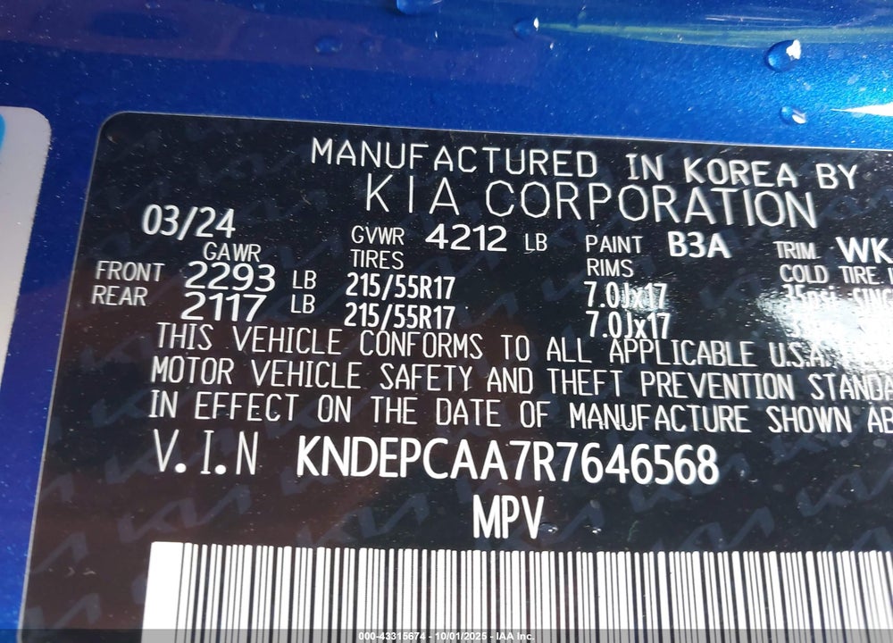 2024 KIA SELTOS LX VIN: KNDEPCAA7R7646568