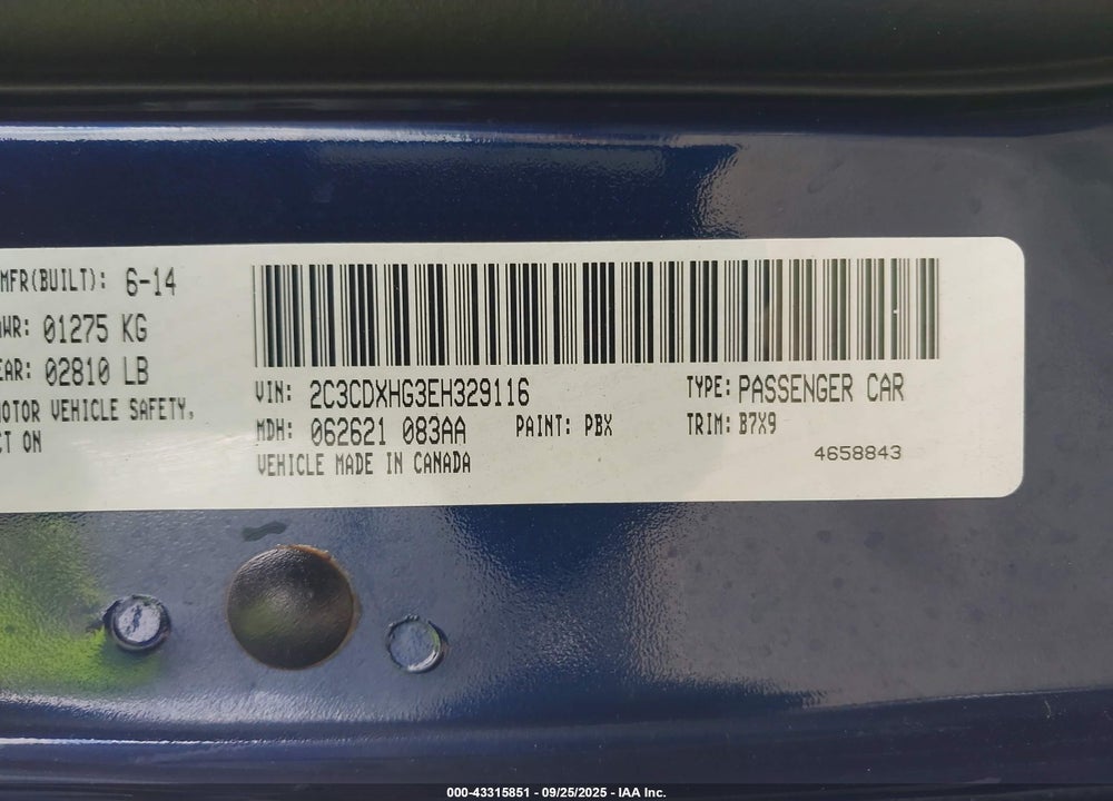 2014 DODGE CHARGER SXT VIN: 2C3CDXHG3EH329116
