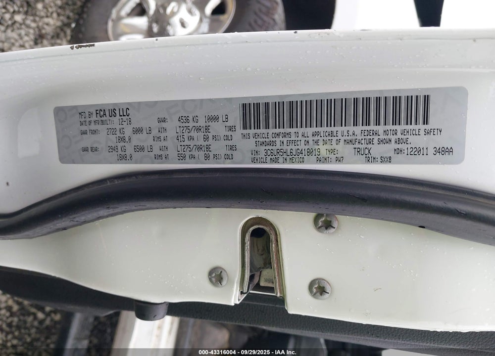 2018 RAM 2500 VIN: 3C6UR5HL6JG418019