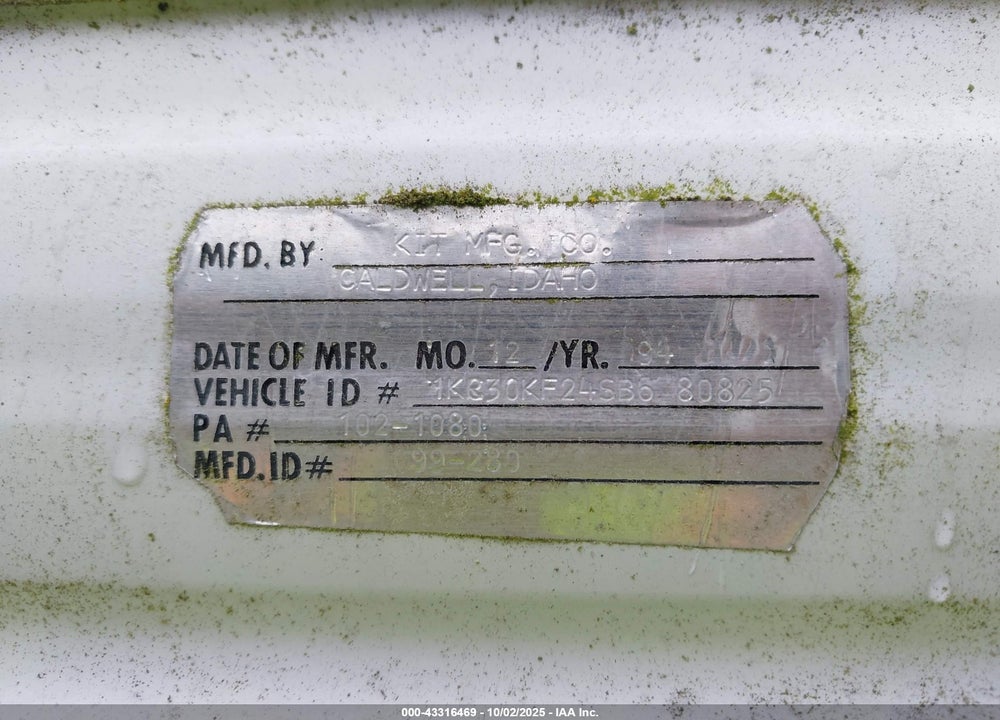 1995 KIT ROAD RANGER VIN: 1KR30KFZ4SB680825