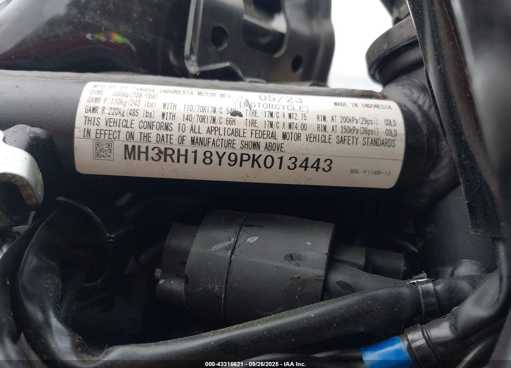 2023 YAMAHA YZFR3 A VIN: MH3RH18Y9PK013443