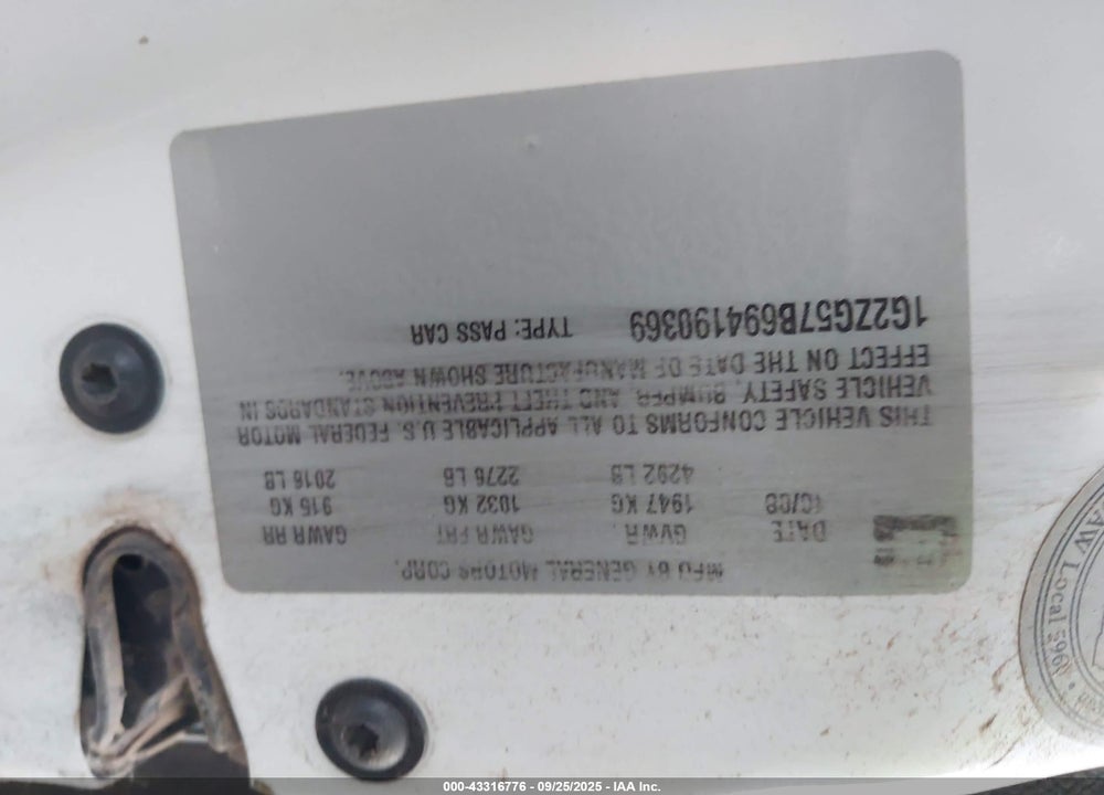 2009 PONTIAC G6 VIN: 1G2ZG57B694190369