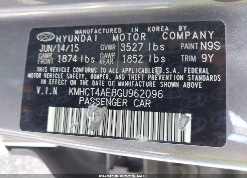 2016 HYUNDAI ACCENT SE VIN: KMHCT4AE8GU962096