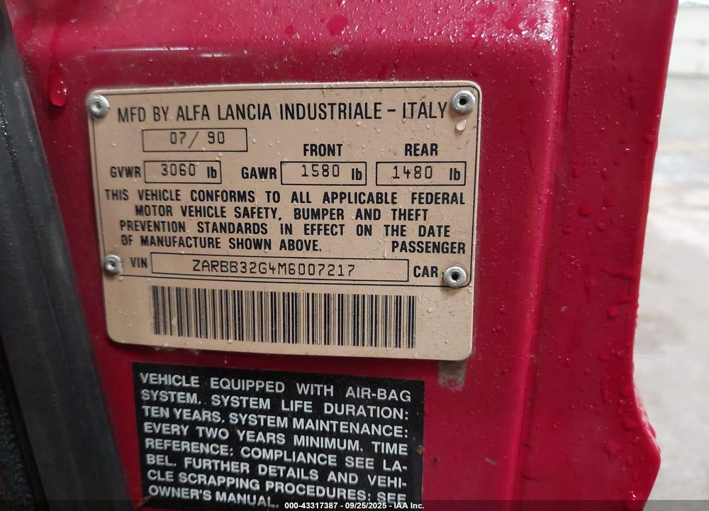 1991 ALFA ROMEO SPIDER VIN: ZARBB32G4M6007217