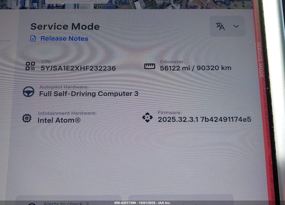 2017 TESLA MODEL S VIN: 5YJSA1E2XHF232236