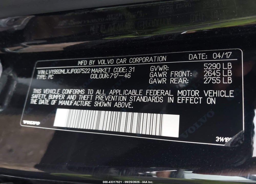 2018 VOLVO S90 VIN: LVY992MLXJP007522
