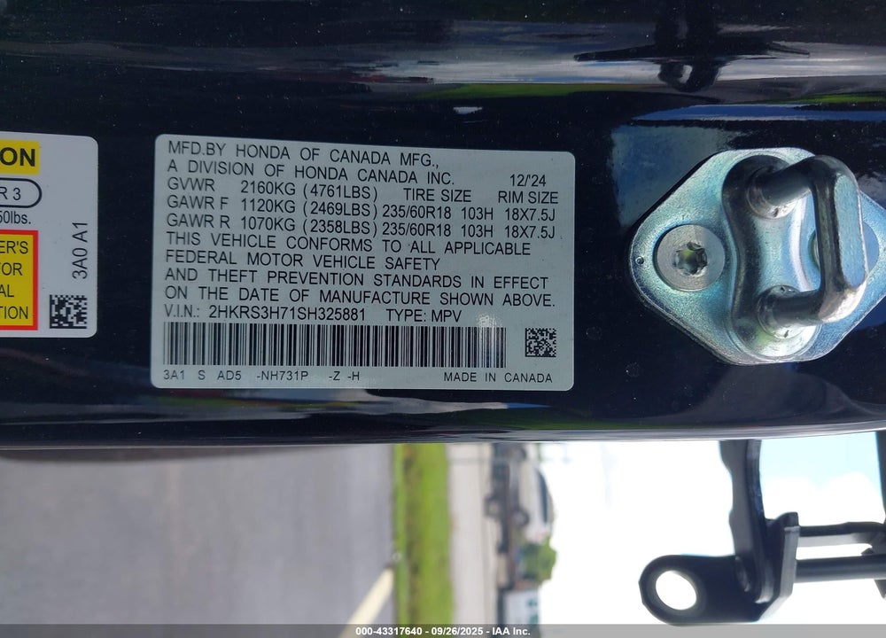 2025 HONDA CR-V EX-L 2WD VIN: 2HKRS3H71SH325881