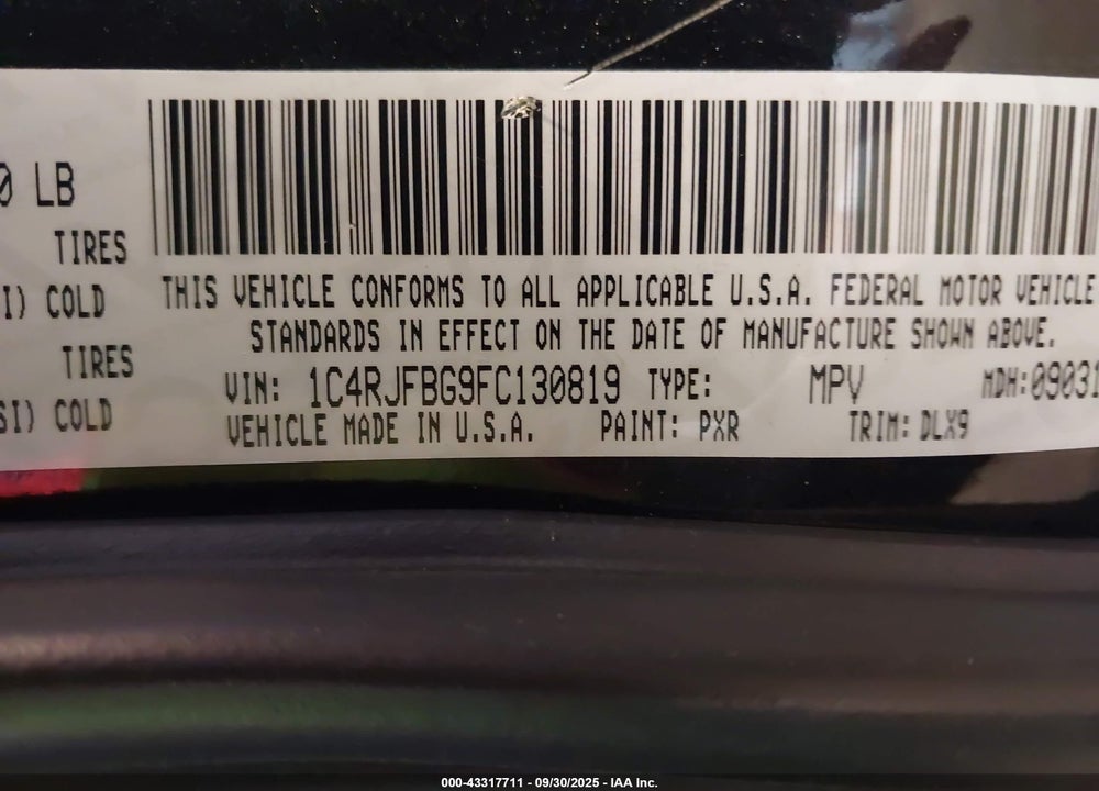 2015 JEEP GRAND CHEROKEE LIMITED VIN: 1C4RJFBG9FC130819
