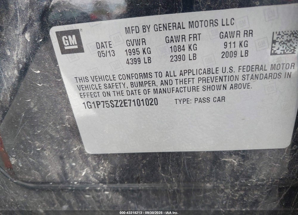 2014 CHEVROLET CRUZE VIN: 1G1P75SZ2E7101020