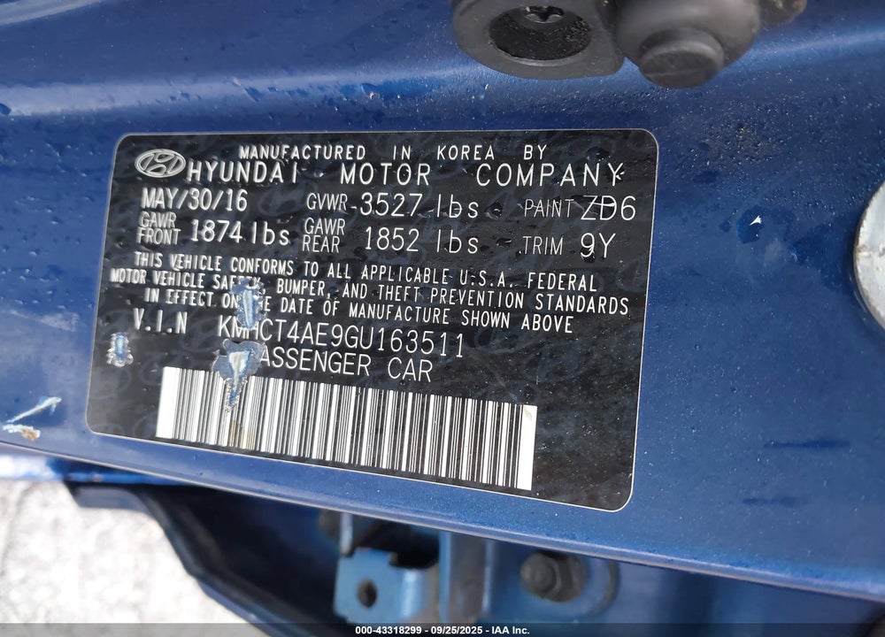 2016 HYUNDAI ACCENT SE VIN: KMHCT4AE9GU163511