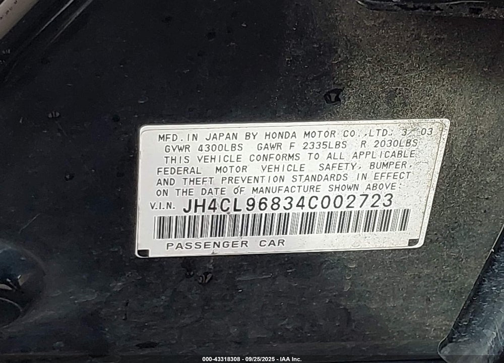 2004 ACURA TSX VIN: JH4CL96834C002723
