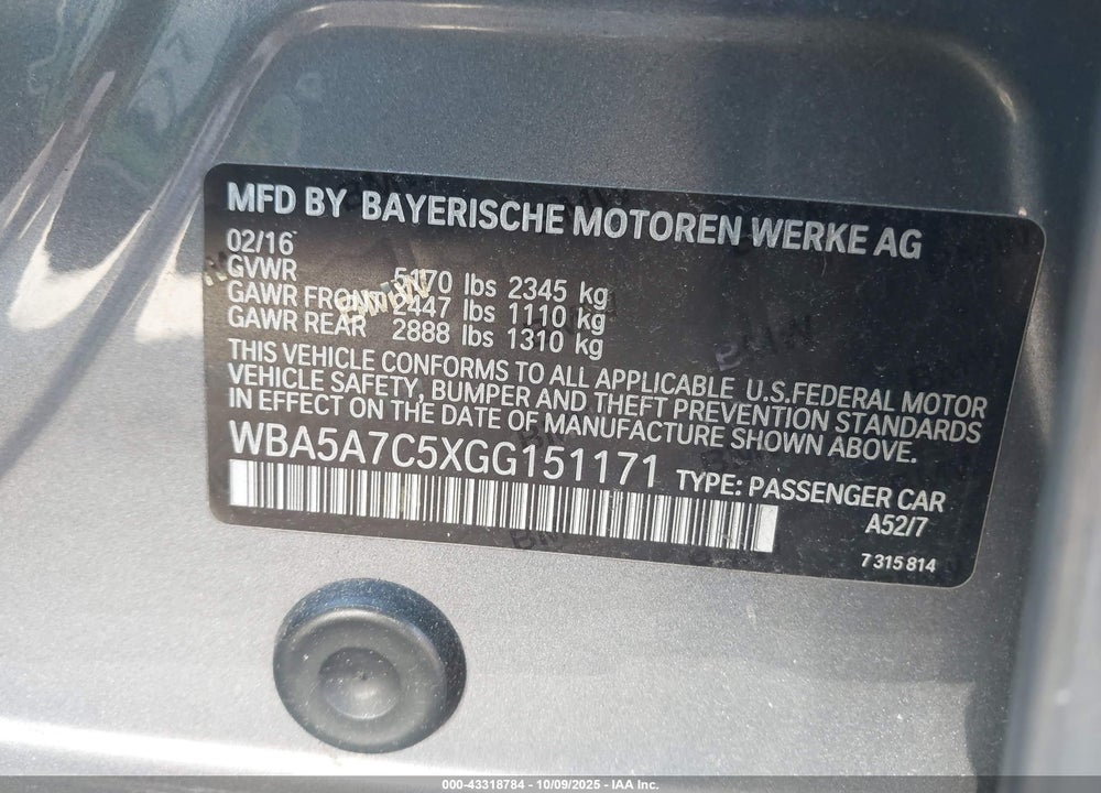 2016 BMW 528I XDRIVE VIN: WBA5A7C5XGG151171