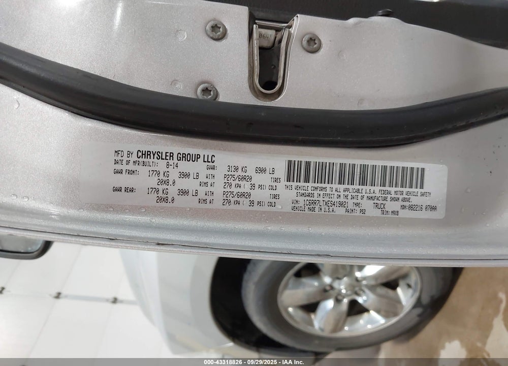 2014 RAM 1500 BIG HORN VIN: 1C6RR7LTXES419021