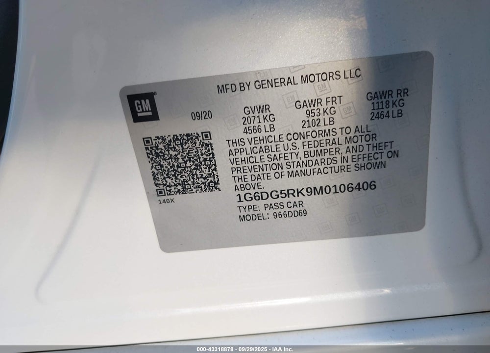 2021 CADILLAC CT4 SPORT VIN: 1G6DG5RK9M0106406