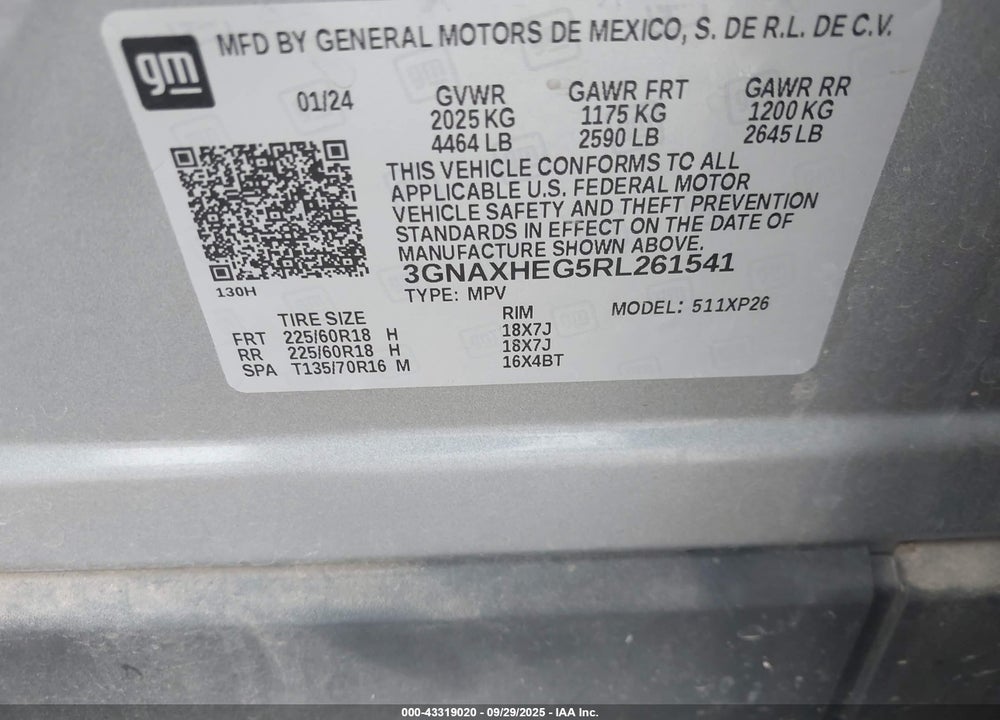 2024 CHEVROLET EQUINOX FWD LS VIN: 3GNAXHEG5RL261541