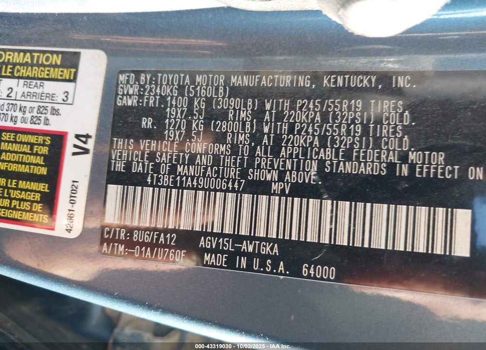 2009 TOYOTA VENZA VIN: 4T3BE11A49U006447