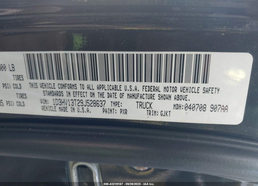 2009 DODGE RAM 1500 LARAMIE VIN: 1D3HV13T29J528637