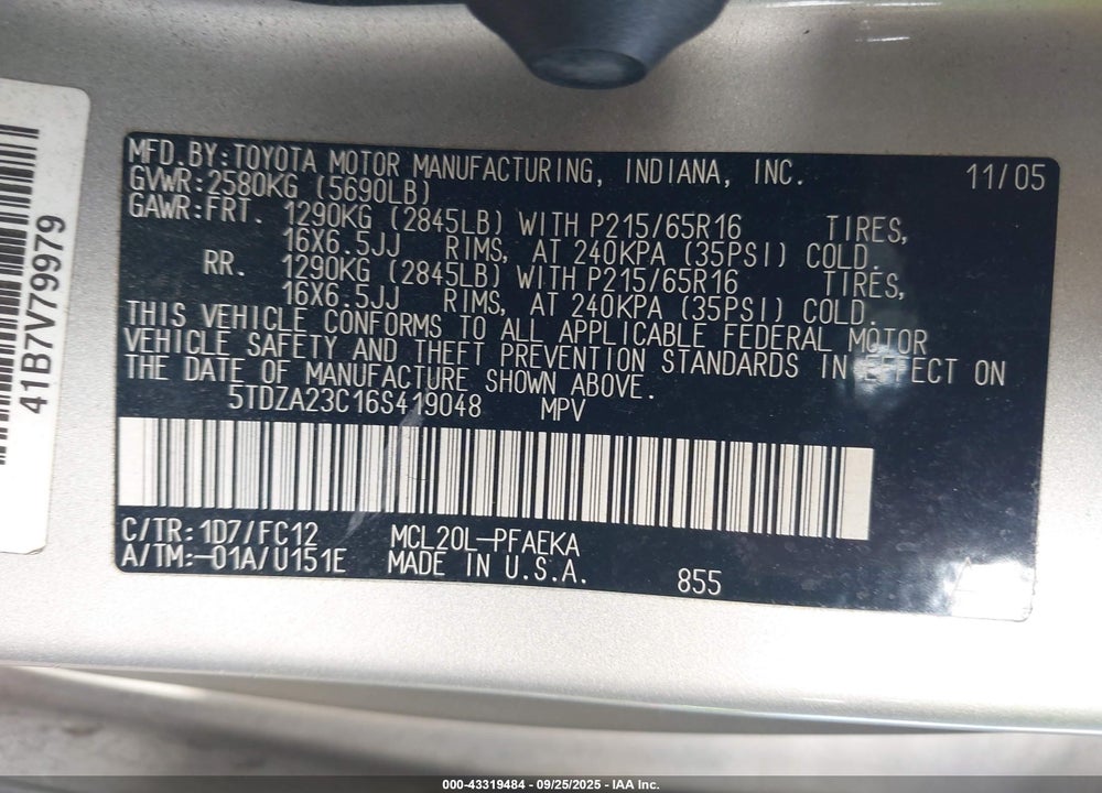 2006 TOYOTA SIENNA LE VIN: 5TDZA23C16S419048