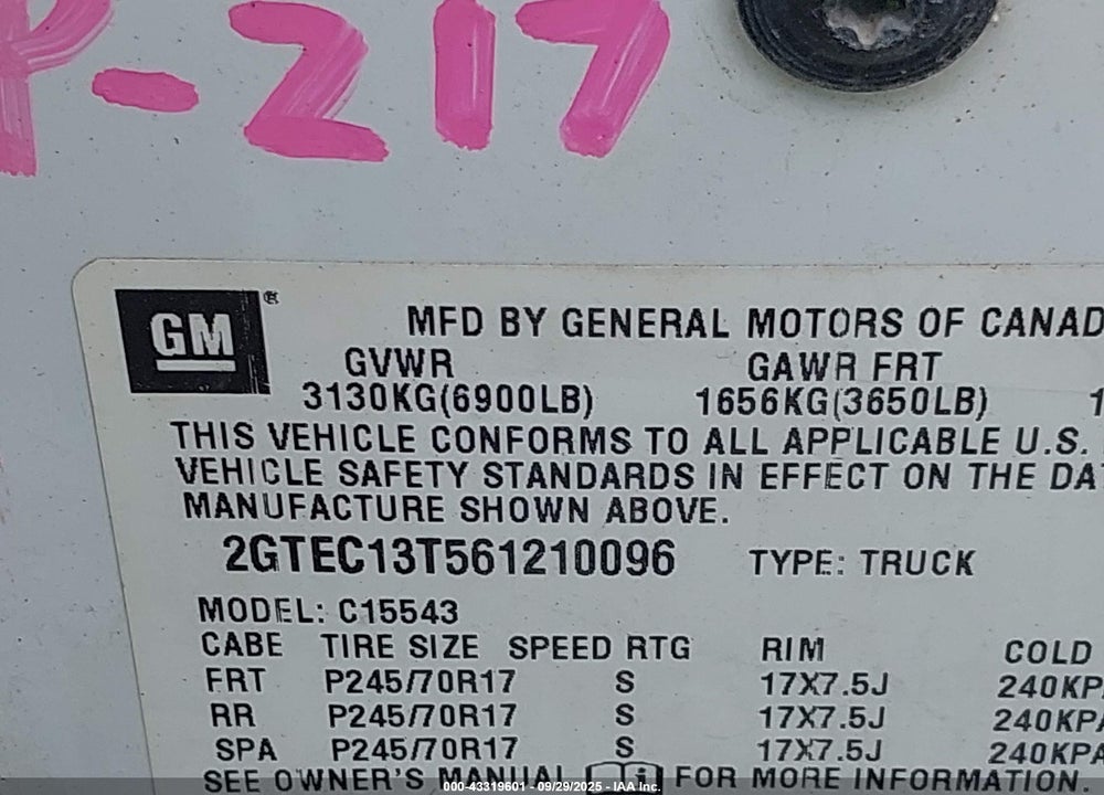 2006 GMC SIERRA 1500 SLE1 VIN: 2GTEC13T561210096