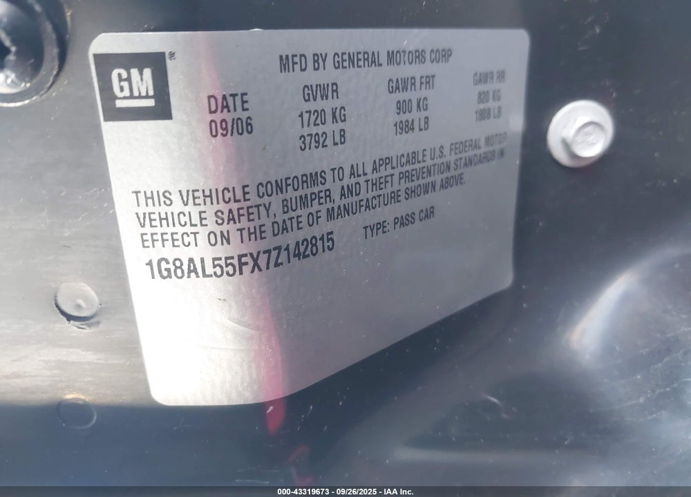 2007 SATURN ION 3 VIN: 1G8AL55FX7Z142815