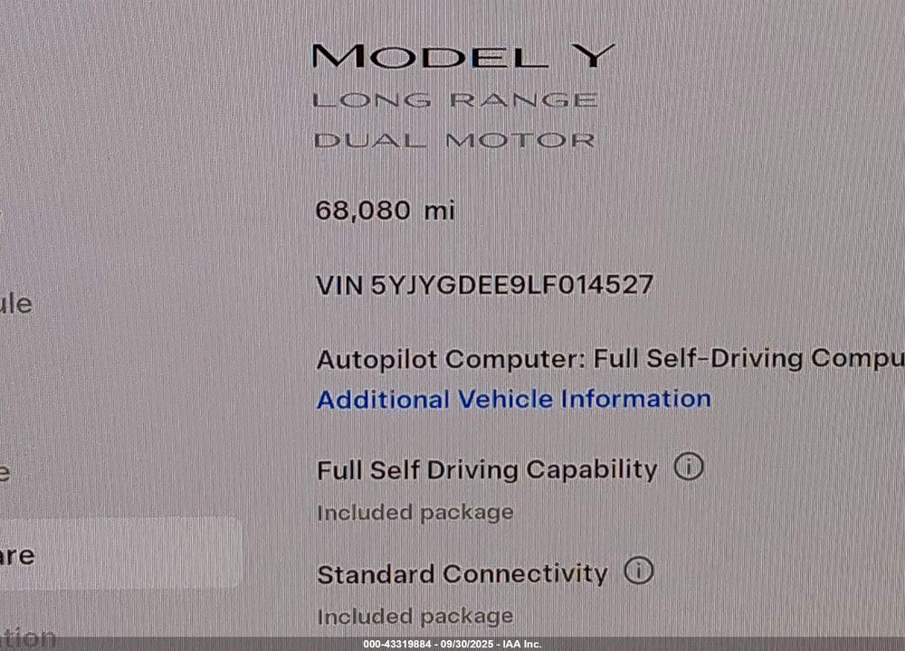 2020 TESLA MODEL Y LONG RANGE DUAL MOTOR ALL-WHEEL DRIVE VIN: 5YJYGDEE9LF014527