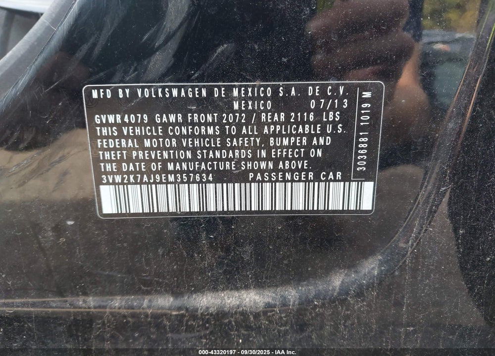 2014 VOLKSWAGEN JETTA VIN: 3VW2K7AJ9EM357634