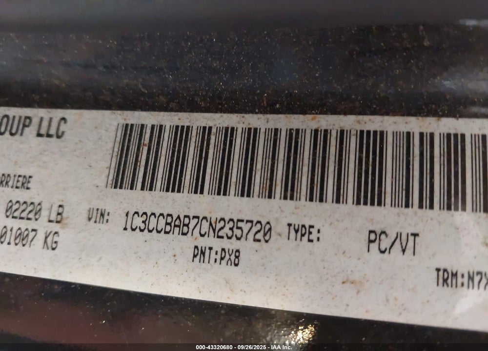 2012 CHRYSLER 200 VIN: 1C3CCBAB7CN235720
