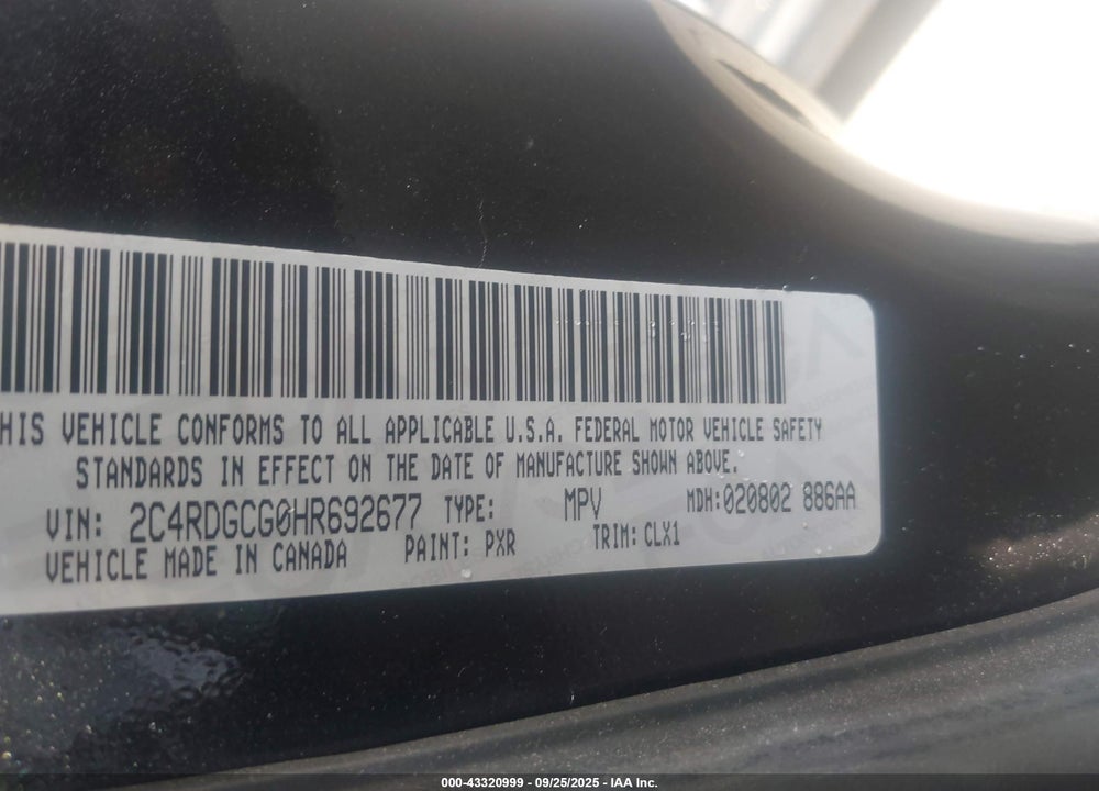 2017 DODGE GRAND CARAVAN SXT VIN: 2C4RDGCG0HR692677