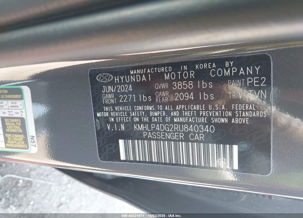 2024 HYUNDAI ELANTRA LIMITED VIN: KMHLP4DG2RU840340